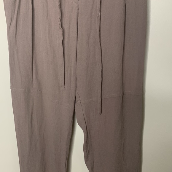 MOD REF | Light Brown Drawstring Waist Button Front Cotton Linen Wide Leg Pants - Picture 3 of 13